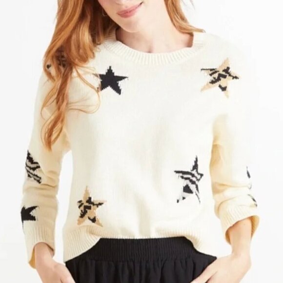 Rails Perci Cream Animal Print Star Sweater XS - Picture 2 of 5
